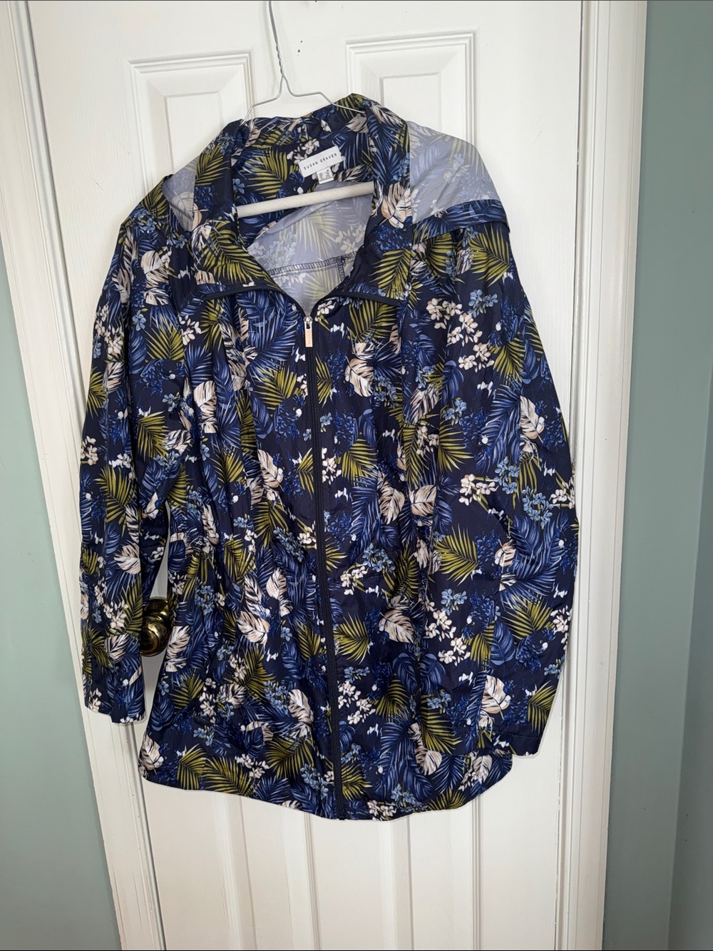 Woolrich Navy Floral Print Packable Rain Jacket
